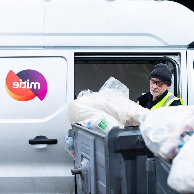 Full bins being collected by a Mitie van